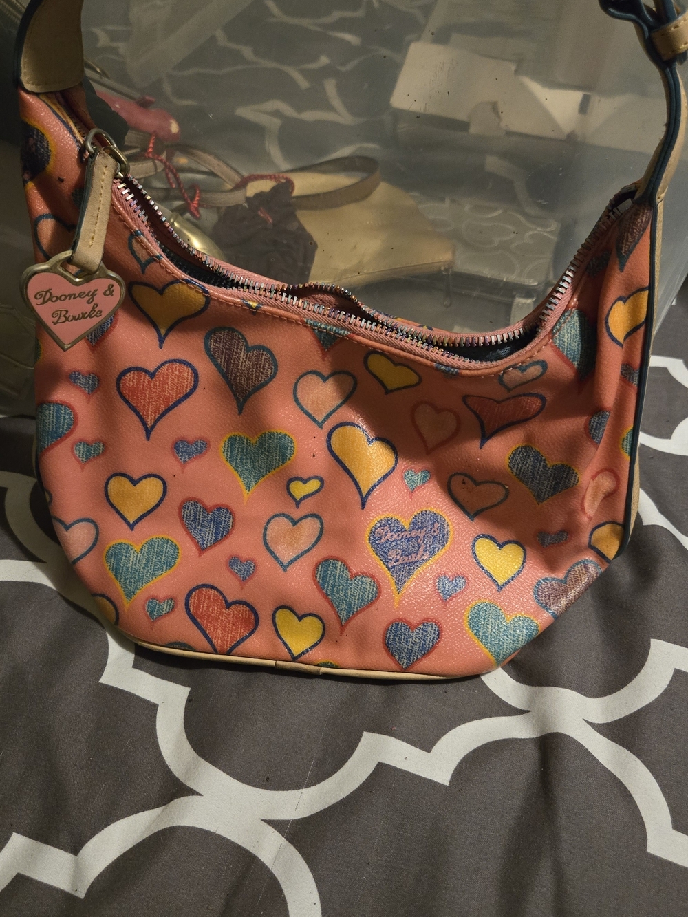 Dooney & Bourke Coral Shoulder Bag with Multicolor Heart Print